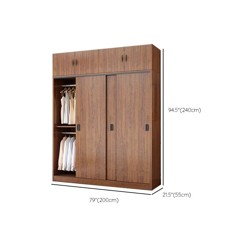Armario de madera artificial Armario marrón con puertas corredizas para dormitorio Clearhalo