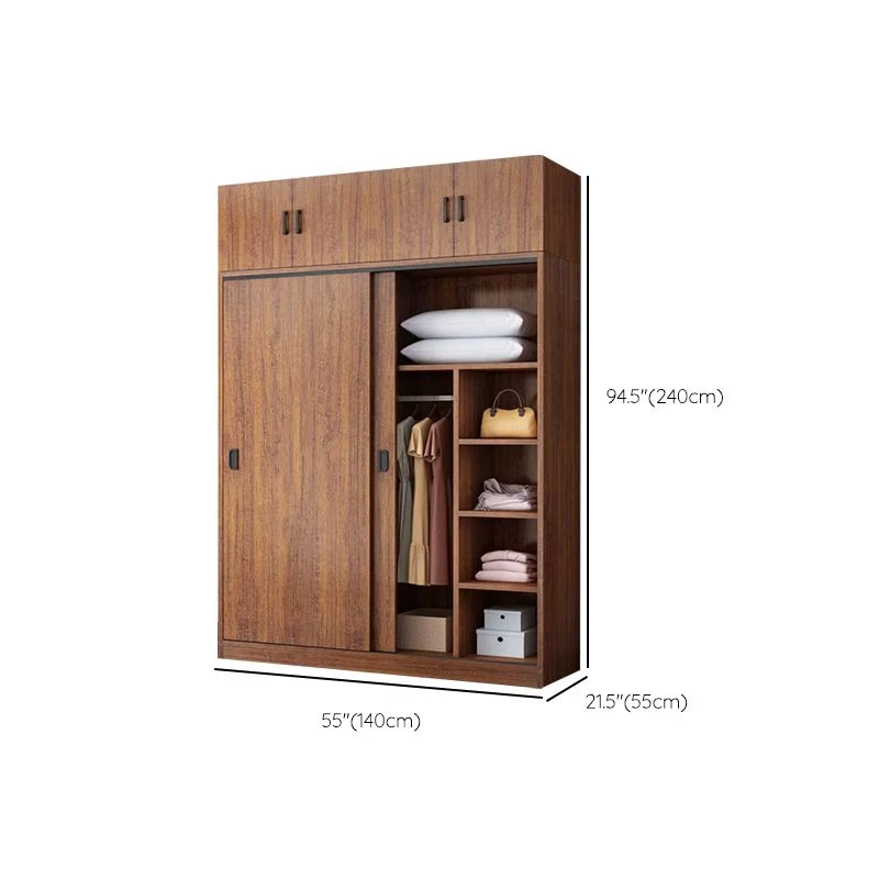 Armario de madera artificial Armario marrón con puertas corredizas para dormitorio Clearhalo