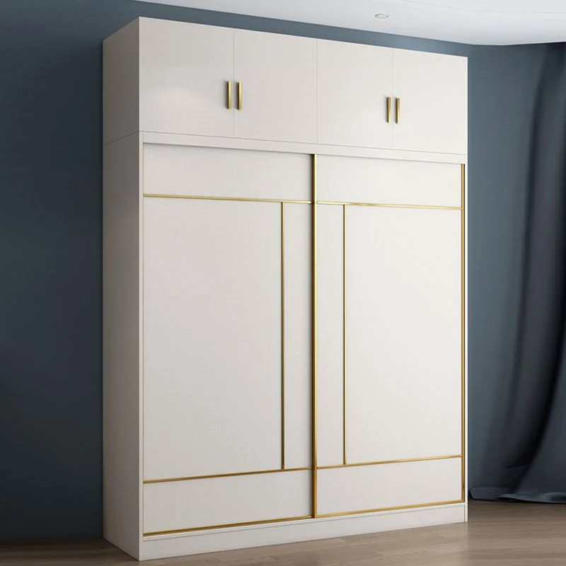 Armario de madera de color blanco con varilla de tela, armario empotrado para el hogar Clearhalo