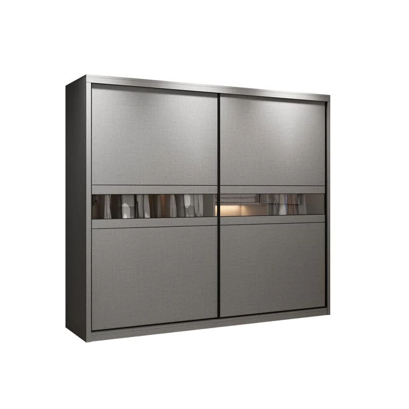 Armario de madera contemporáneo Armario guardarropa de color gris con puerta corredera Clearhalo
