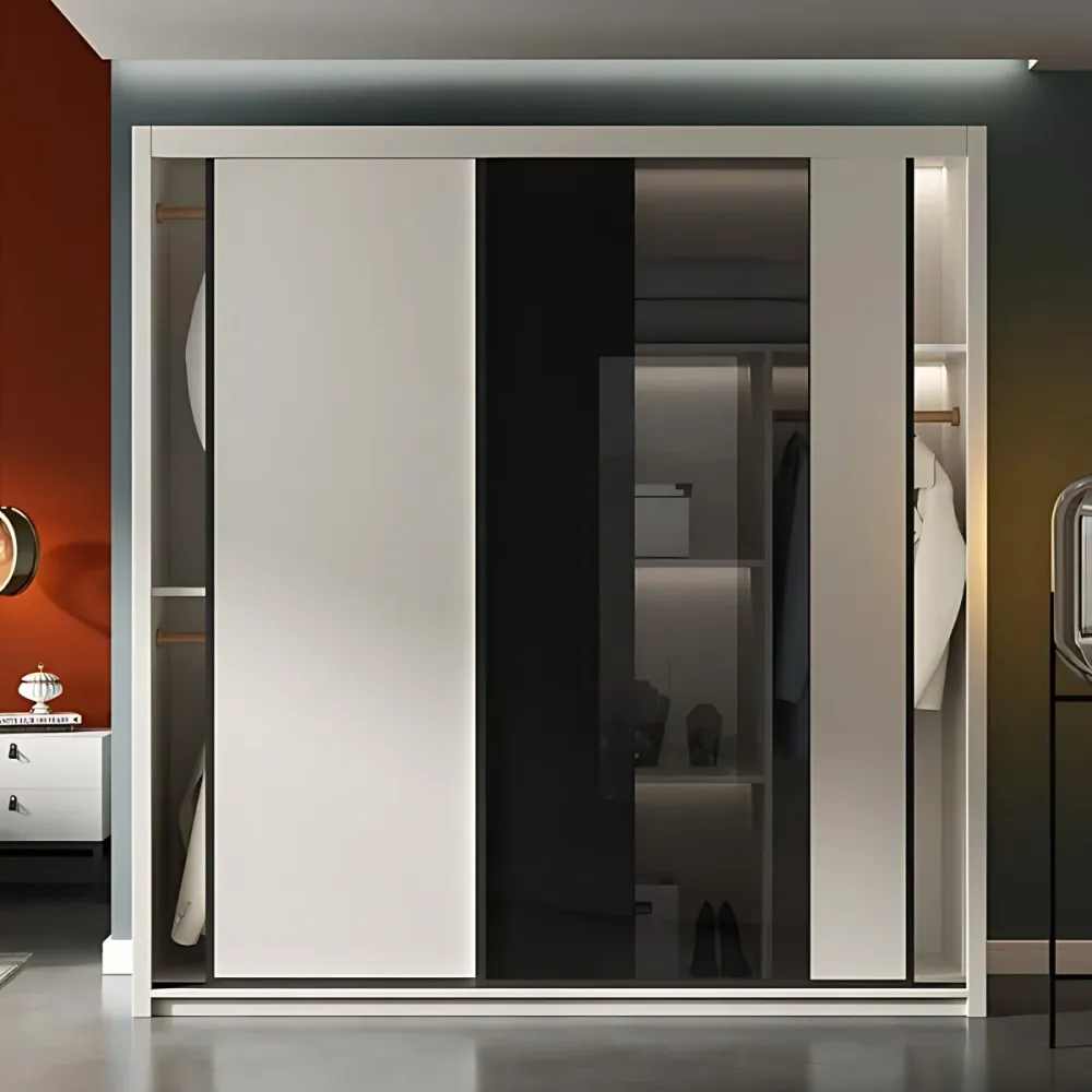 Armario de madera de estilo contemporáneo Armario guardarropa de color blanco con puerta corredera Clearhalo