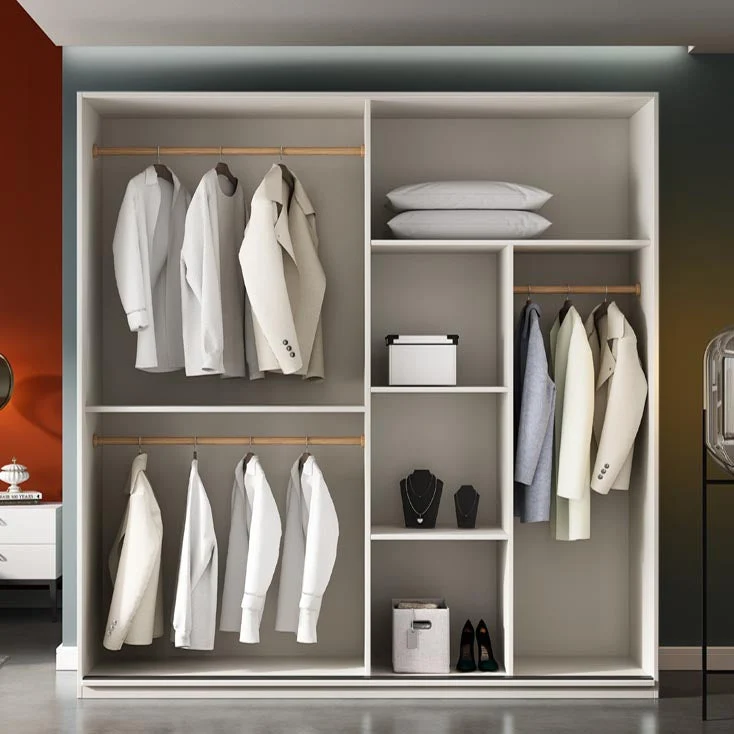 Armario de madera de estilo contemporáneo Armario guardarropa de color blanco con puerta corredera Clearhalo