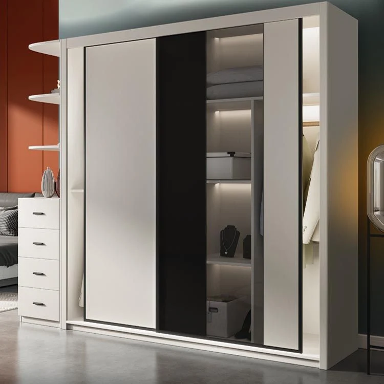 Armario de madera de estilo contemporáneo Armario guardarropa de color blanco con puerta corredera Clearhalo