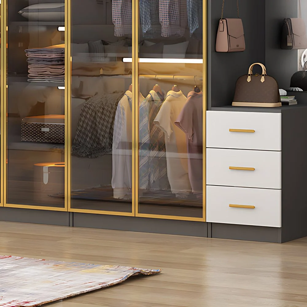 Armario de madera de estilo moderno con varilla de tela, armario empotrado incluido para dormitorio Clearhalo