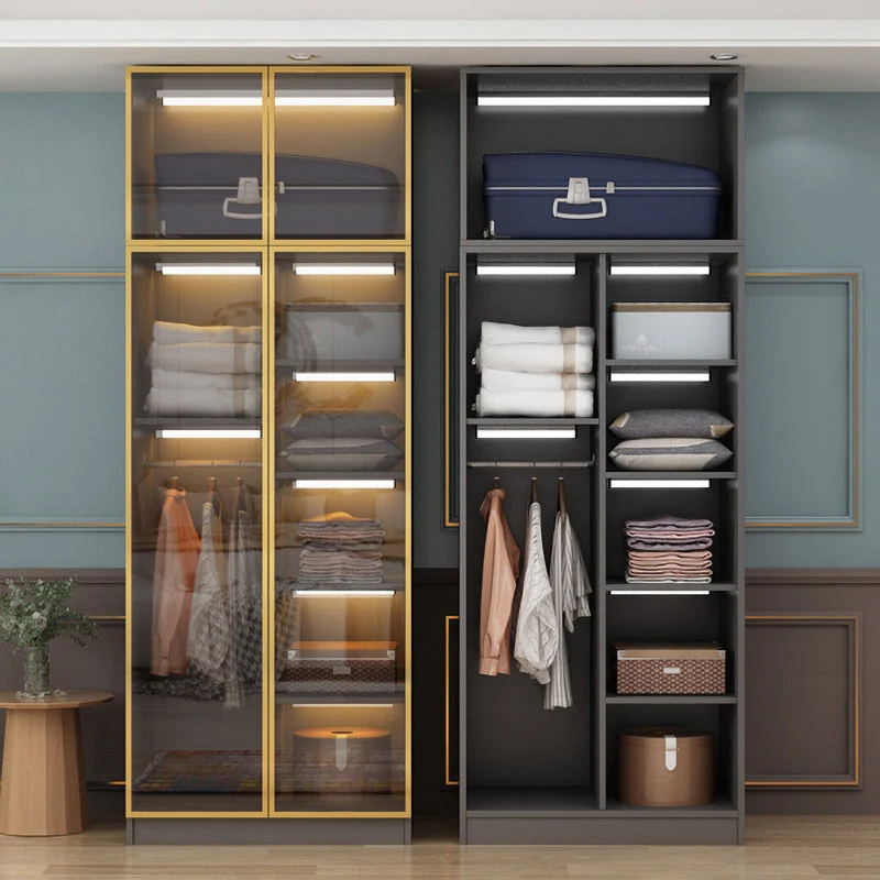 Armario de madera de estilo moderno con varilla de tela, armario empotrado incluido para dormitorio Clearhalo