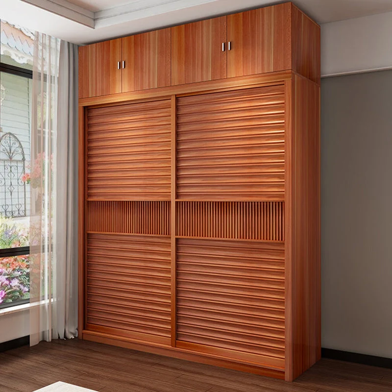 Armario de madera de ingenierí marrón con puertas corredizas, armario moderno para dormitorio Clearhalo
