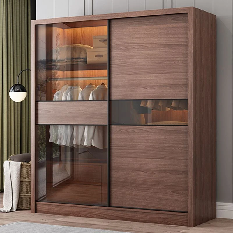 Armario de madera moderno con 2 puertas correderas de cristal y cajón Clearhalo
