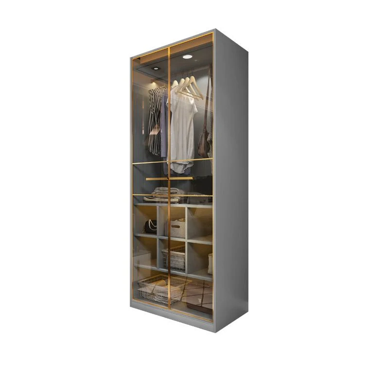 Armario de madera moderno con varilla de tela, armario empotrado con puerta de cierre suave Clearhalo