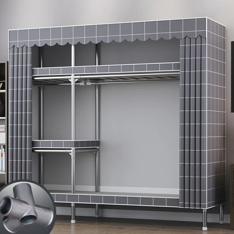 Armario de metal de estilo contemporáneo con varilla de tela incluida para el hogar Gris Clearhalo