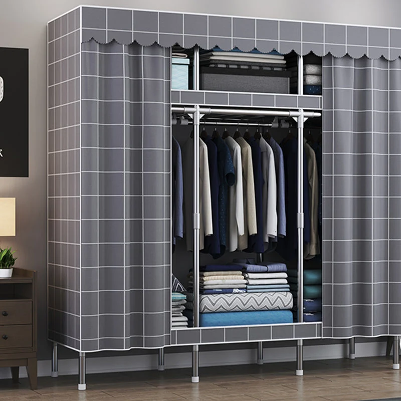 Armario de metal de estilo moderno Armario guardarropa de dormitorio con estantes Azul Clearhalo