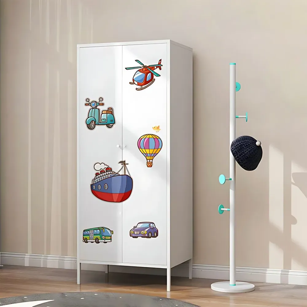 Armario de metal moderno para el hogar Gabinete con acabado metálico y patas Blanco Clearhalo