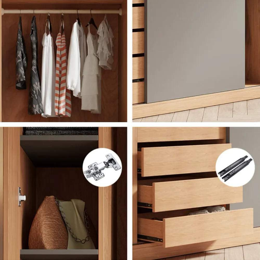 Armario moderno con acabado natural Armario de madera maciza y madera de ingenierí Clearhalo