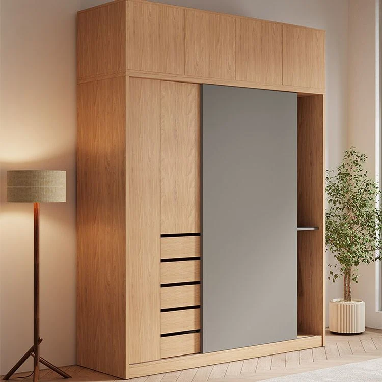 Armario moderno con acabado natural Armario de madera maciza y madera de ingenierí Clearhalo