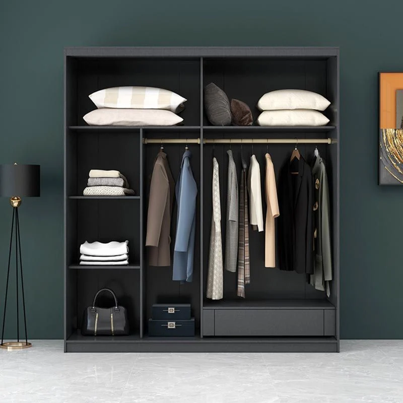 Armario moderno con puertas corredizas para dormitorio, armario negro con puertas de cristal Clearhalo