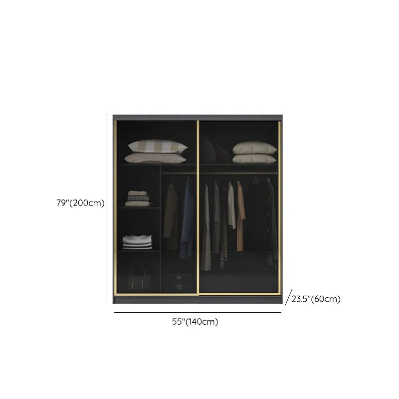 Armario moderno con puertas corredizas para dormitorio, armario negro con puertas de cristal Clearhalo
