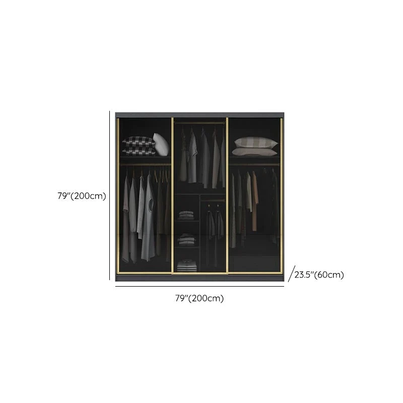 Armario moderno con puertas corredizas para dormitorio, armario negro con puertas de cristal Clearhalo