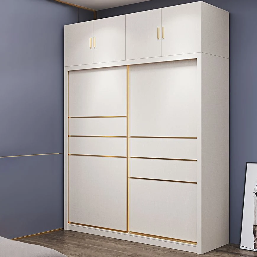 Armario moderno con puertas corredizas para dormitorio, armario blanco con cajones Clearhalo