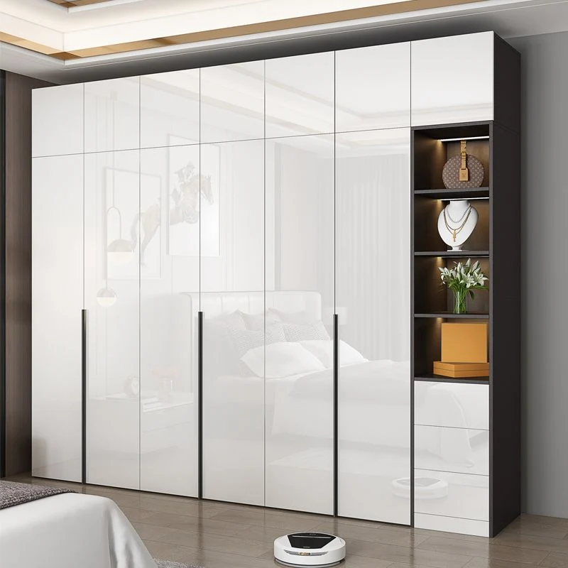 Armario moderno de madera de ingenierí Armario con acabado de espejo blanco Clearhalo