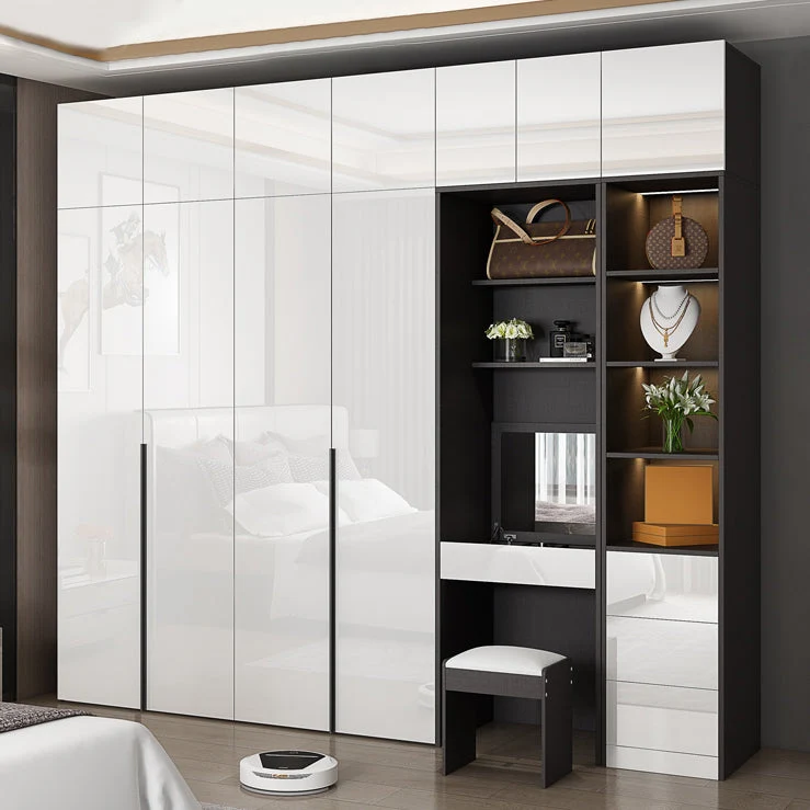 Armario moderno de madera de ingenierí Armario con acabado de espejo blanco Clearhalo