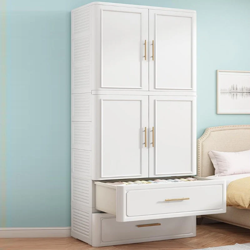 Armario de plástico con armario empotrado con varilla para ropa Blanco Clearhalo