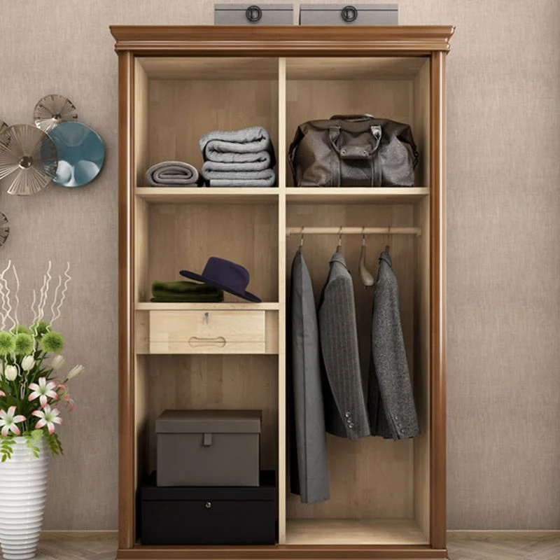 Armario tradicional de madera maciza Armario independiente con estantes Naturales Clearhalo