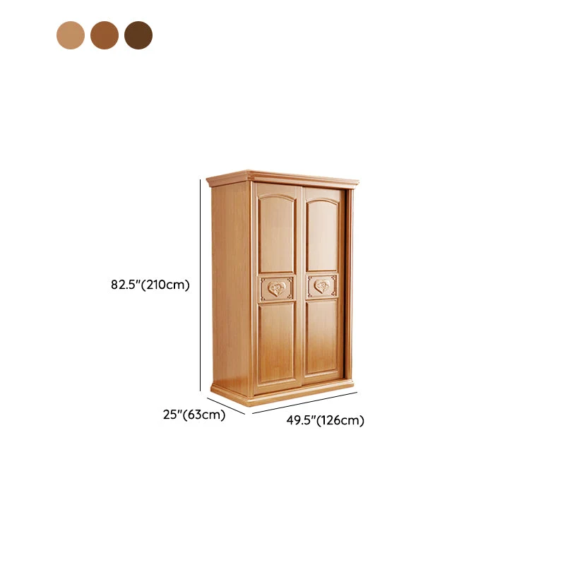 Armario tradicional de madera maciza Armario independiente con estantes Naturales Clearhalo