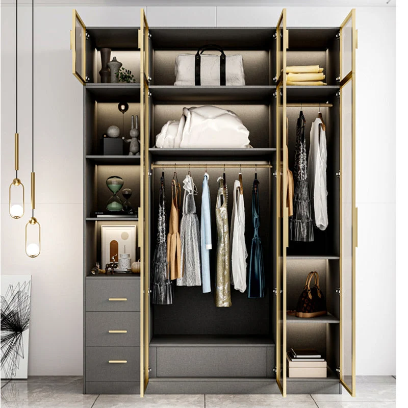 Armario de vidrio y madera Armario Armario guardarropa contemporáneo Clearhalo