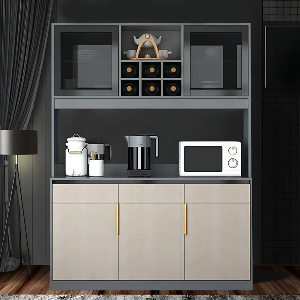 Buffet de aparador moderno con puertas de vidrio Servidor de buffet de madera de ingenierí Gris Clearhalo