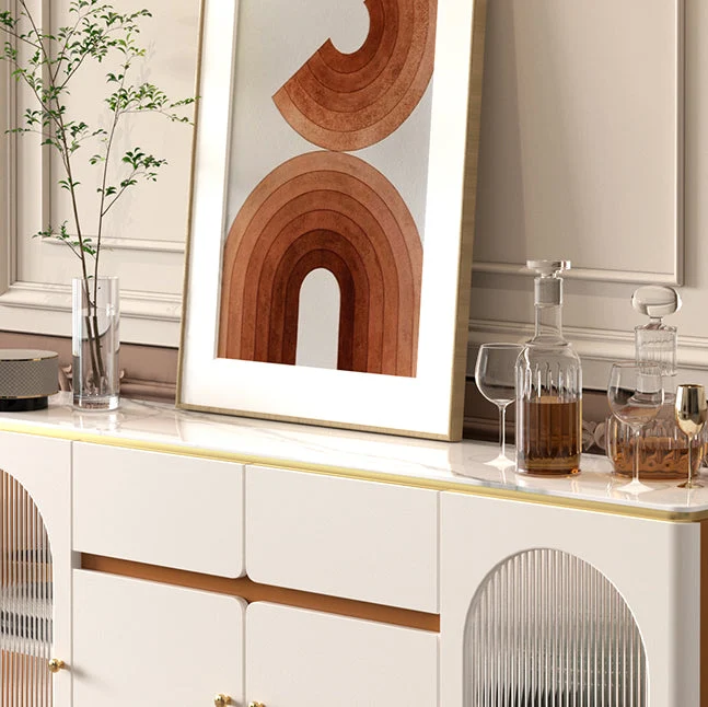 Buffet de comedor beige con cajones Glam aparador para cocina Clearhalo