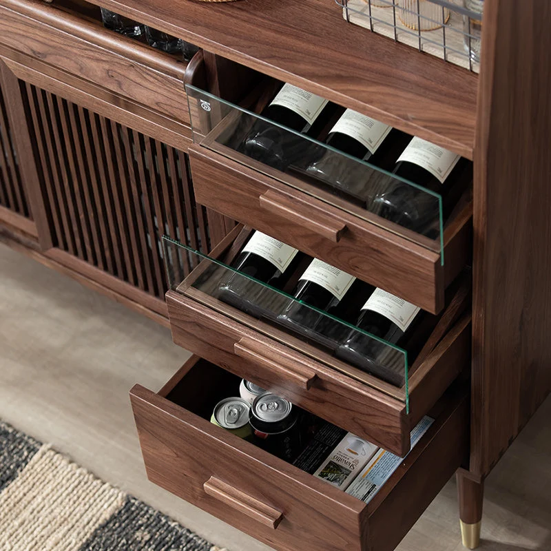 Buffet de comedor espresso con servidor de comedor de madera maciza con puerta corredera Clearhalo