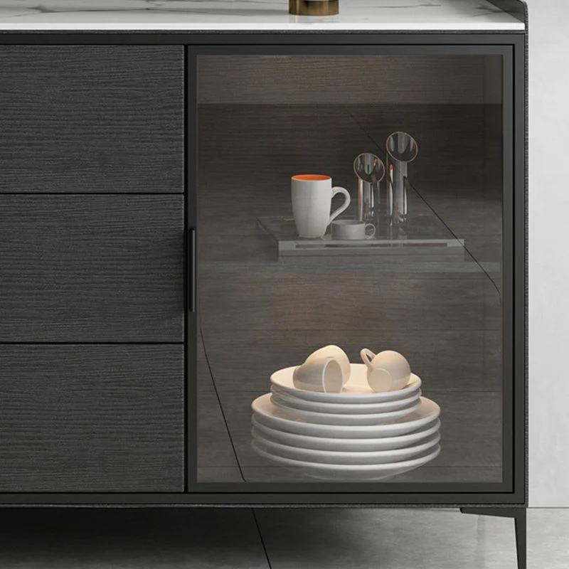 Buffet de comedor moderno Credenza de piedra con gabinetes y cajones Gris Clearhalo
