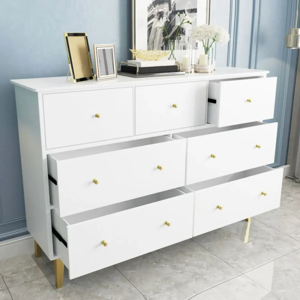 Buffet/consola de madera maciza de pino con cajones, servidor de Buffet moderno para sala de estar Blanco Clearhalo