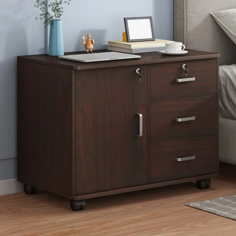 Cerradura de cajón de gabinete de cama de imitación de madera moderna incluida mesita de noche con rueda Madera Clearhalo