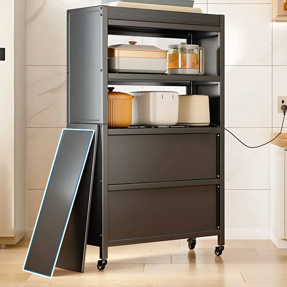 Comedor Puertas de servidor de buffet de metal Servidor de comedor con polea Negro Clearhalo