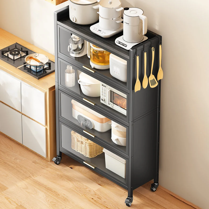 Comedor Puertas de servidor de buffet de metal Servidor de comedor con polea Negro Clearhalo