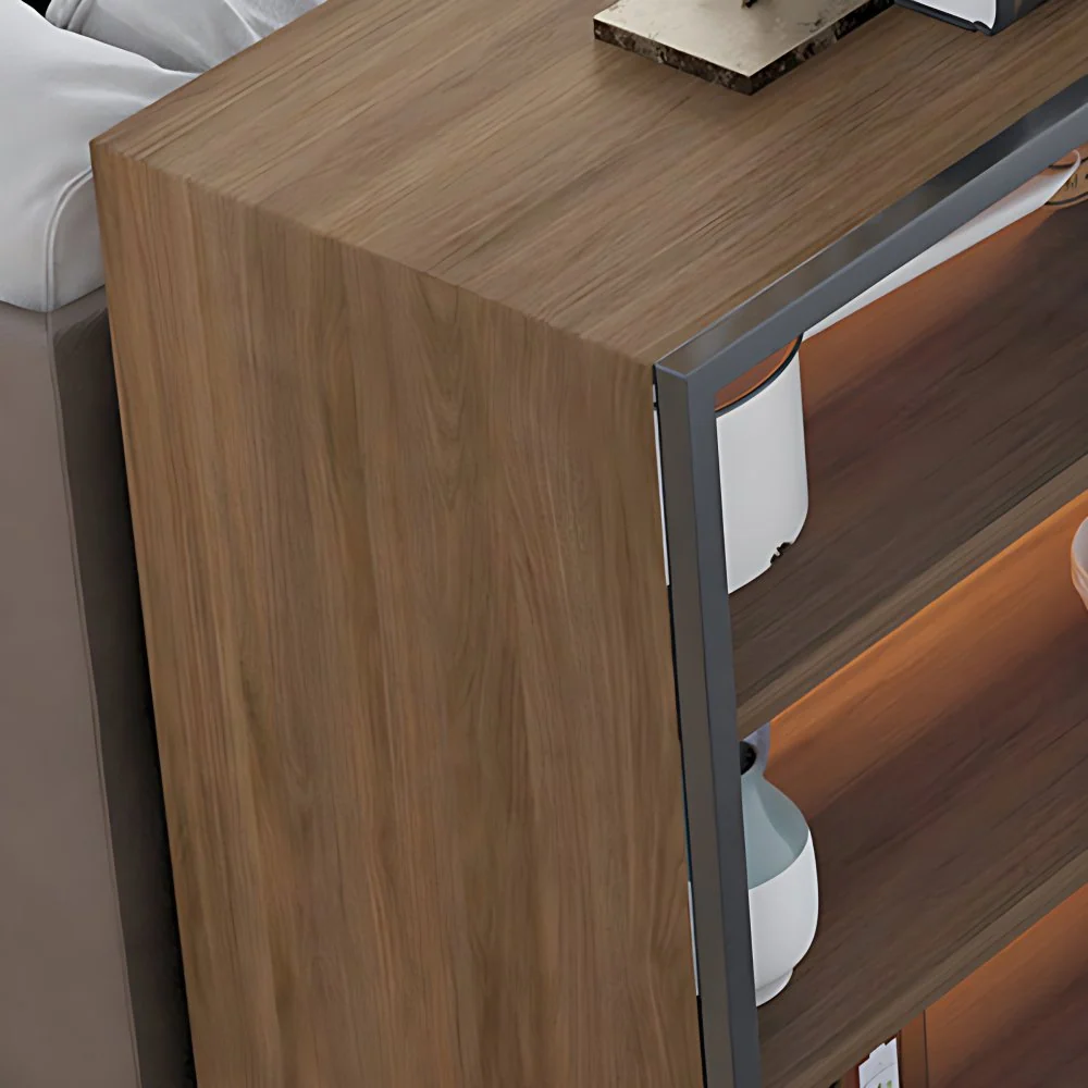 Comedor Servidor de cocina contemporáneo Servidor de buffet con puertas de vidrio superiores de madera Nuez Clearhalo