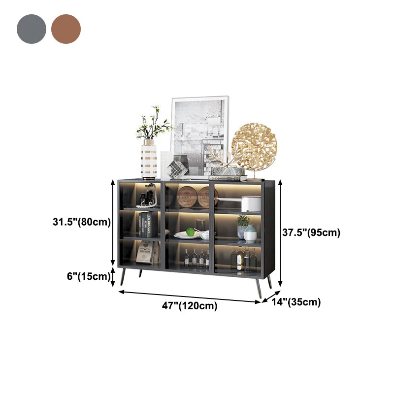 Comedor Servidor de cocina contemporáneo Servidor de buffet con puertas de vidrio superiores de madera Nuez Clearhalo