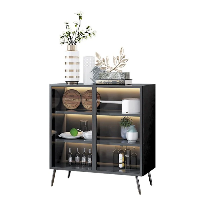 Comedor Servidor de cocina contemporáneo Servidor de buffet con puertas de vidrio superiores de madera Nuez Clearhalo