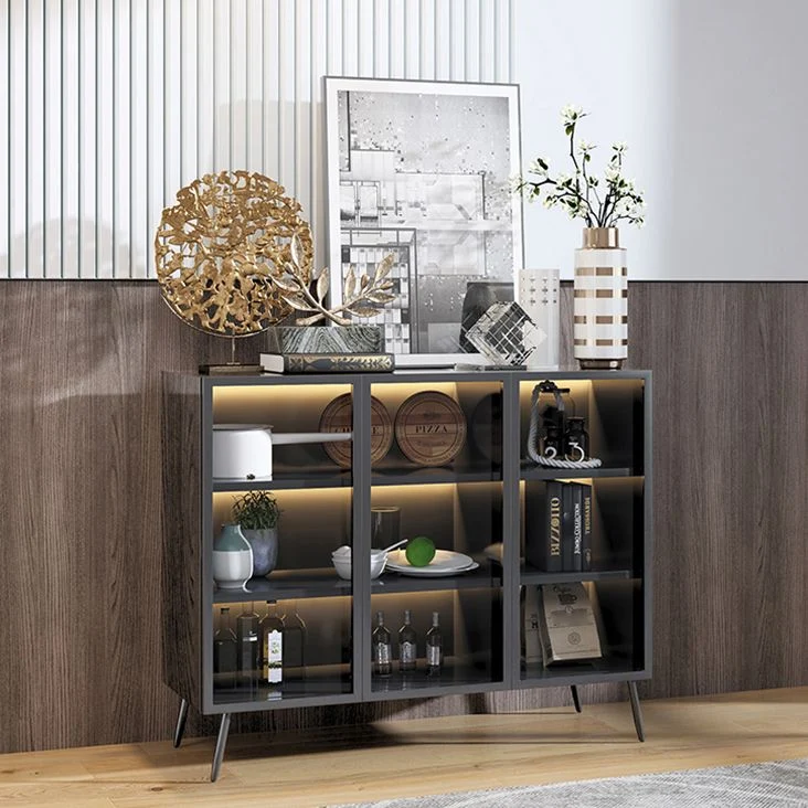 Comedor Servidor de cocina contemporáneo Servidor de buffet con puertas de vidrio superiores de madera Nuez Clearhalo