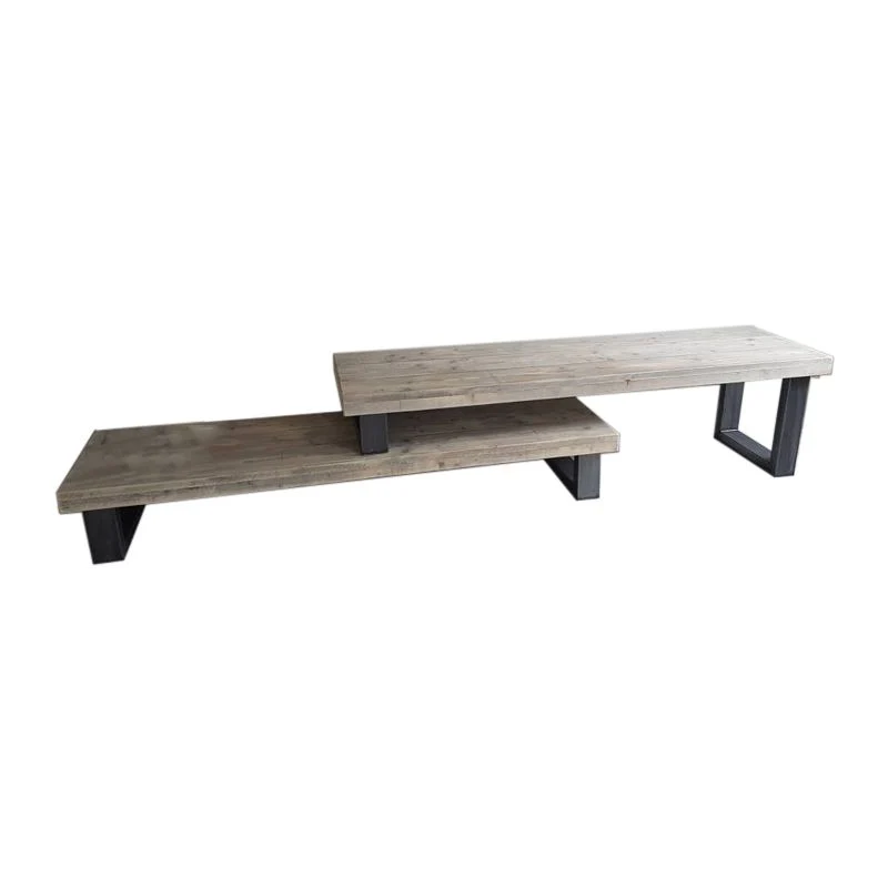 Consola de TV de almacenamiento abierto de estilo industrial con soporte para TV de 17,75 pulgadas de alto con 2 estantes...