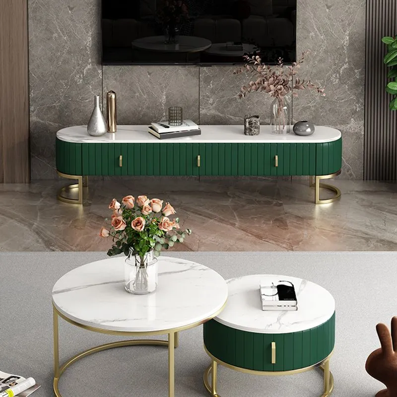 Consola de almacenamiento cerrada con soporte para TV de piedra escandinava con 3 cajones Gris Clearhalo