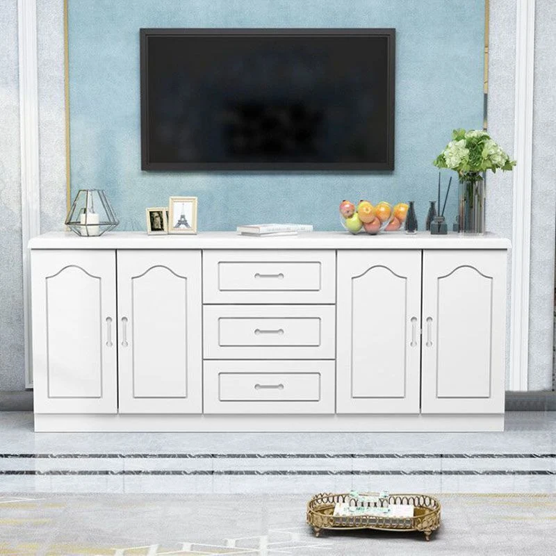 Consola de TV de almacenamiento cerrado con soporte de madera de pino de estilo moderno con 3 cajones Caqui Clearhalo