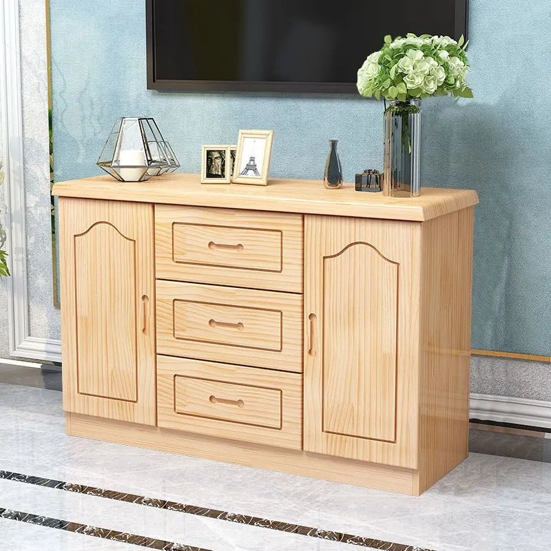 Consola de TV de almacenamiento cerrado con soporte de madera de pino de estilo moderno con 3 cajones Caqui Clearhalo