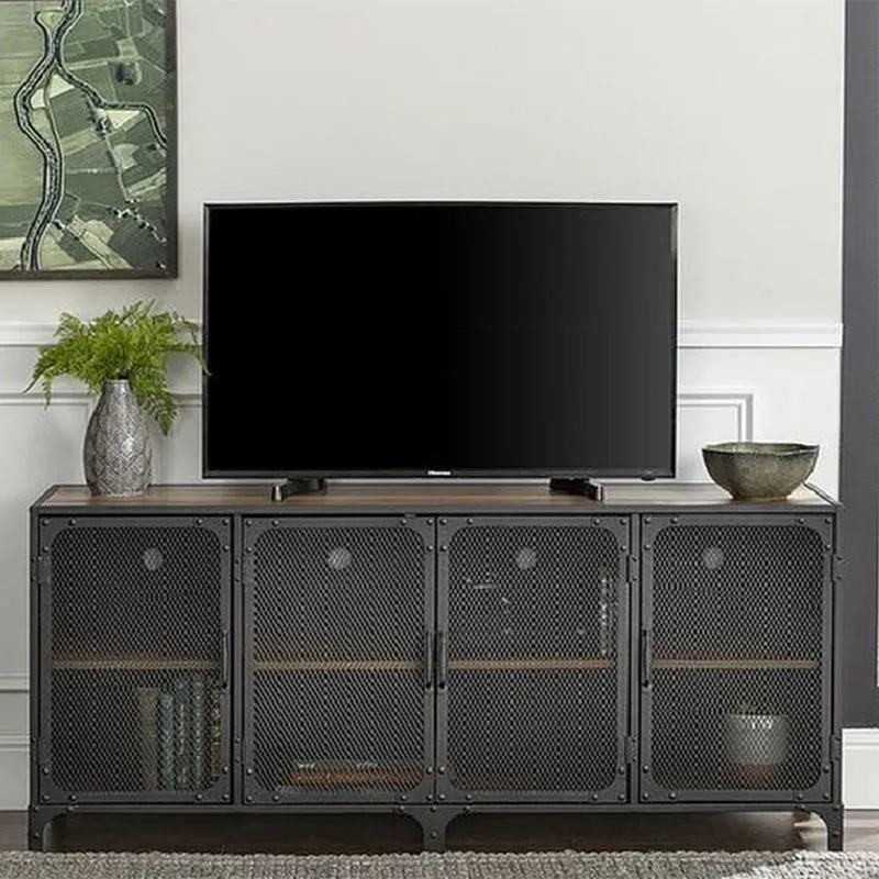 Consola de almacenamiento cerrado para TV, soporte industrial para medios de TV de madera y metal Clearhalo