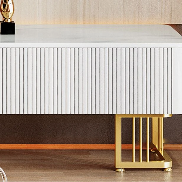 Consola de TV con almacenamiento abierto y 2 cajones, mueble para TV de piedra estilo Glam Clearhalo