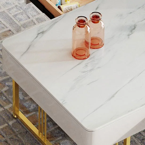 Consola de TV con almacenamiento abierto y 2 cajones, mueble para TV de piedra estilo Glam Clearhalo