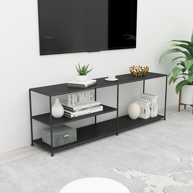 Consola de TV con almacenamiento abierto de estilo industrial con soporte para TV de 19,69"H con 3 estantes Blanco Clearhalo