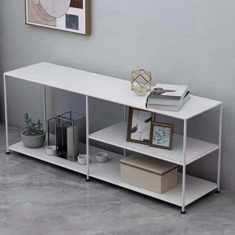 Consola de TV con almacenamiento abierto de estilo industrial con soporte para TV de 19,69"H con 3 estantes Blanco Clearhalo
