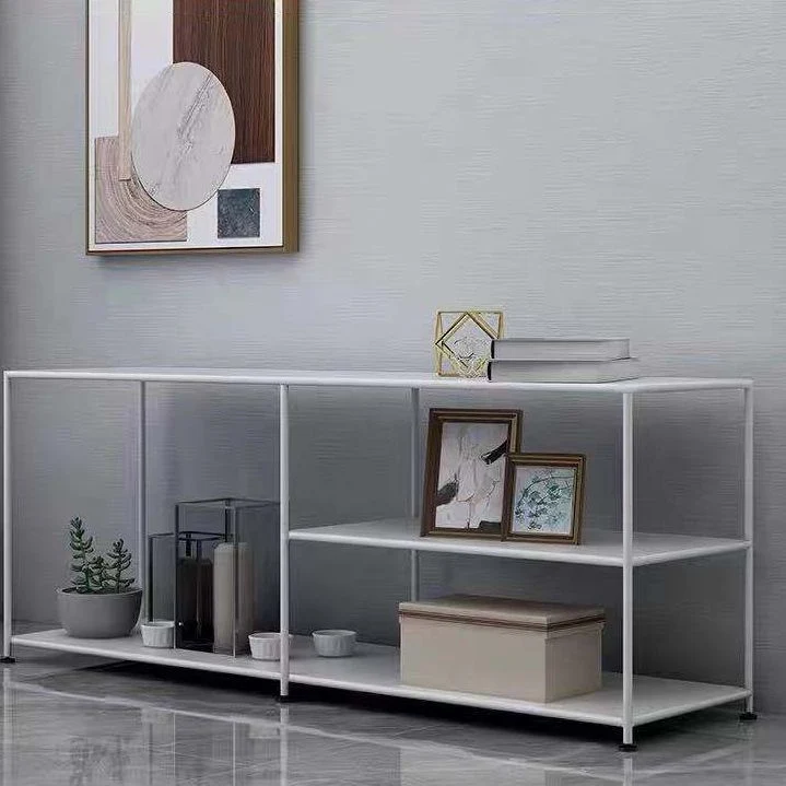 Consola de TV con almacenamiento abierto de estilo industrial con soporte para TV de 19,69"H con 3 estantes Blanco Clearhalo