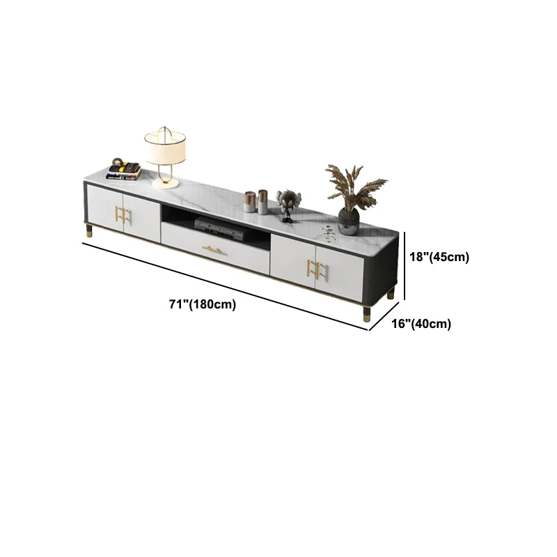 Consola de TV con almacenamiento cerrado y soporte para TV de piedra estilo Glam con gabinete Clearhalo